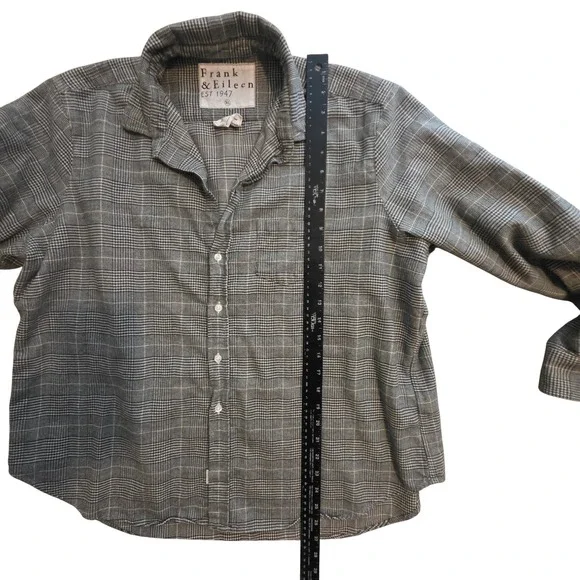 Frank & Eileen relax Button  Shirt Women XL Grey Plaid Glen Check Woven in Italy - Picture 7 of 12